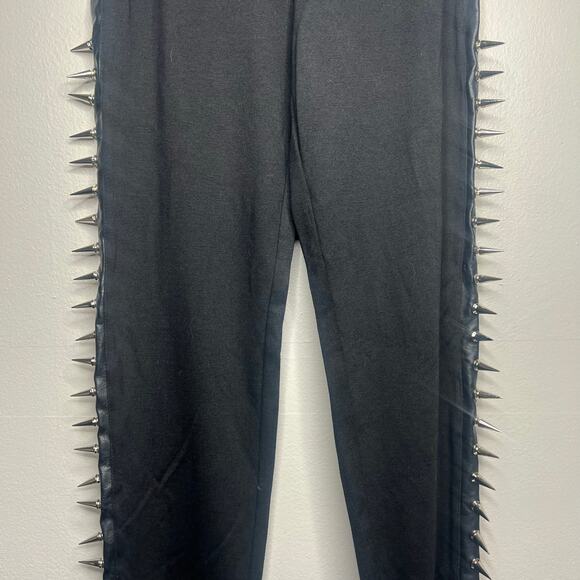 Dolls Kill Current Mood Black Spiked Leggings Faux Leather Side Panels Punk Goth - Picture 5 of 12